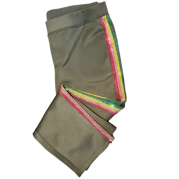 Pam & Gela Cropped Track Pants with Rhinestone Side Stripes Size L - Picture 5 of 11